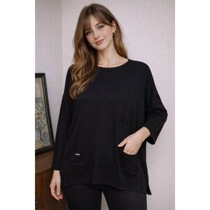 Mersea Oversized Distressed Sweater OS Black Pocket Knit Coastal Minimalist